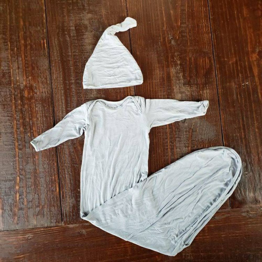 Baby Noah Knotted Gown and Hat, 0-3 months, Cloud